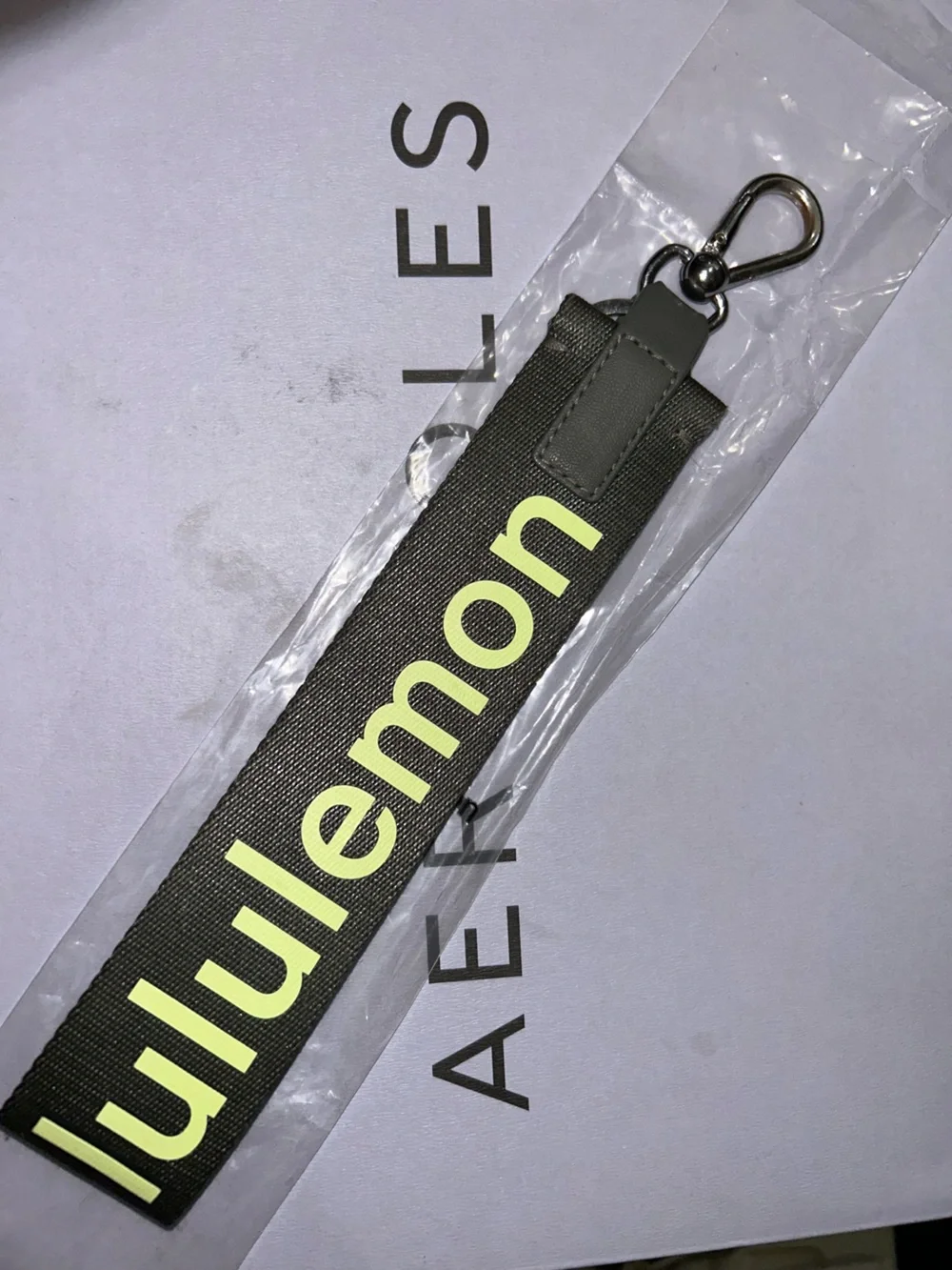 lululemon athletica Olive Green Key Strap with Neon Yellow Logo
